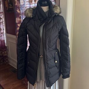 Michael Kors Black Down Jacket with removable Fur Hood